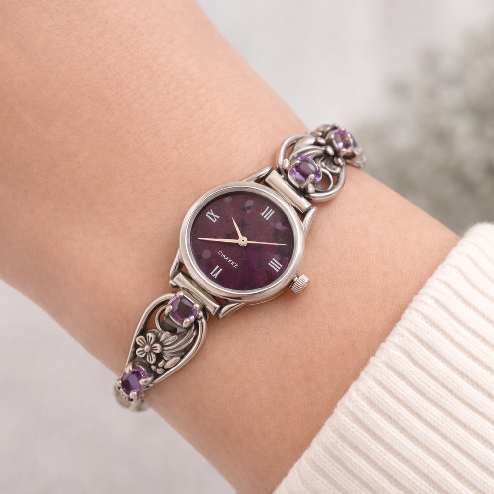 Native Women's Watch with Silver and Purple Design